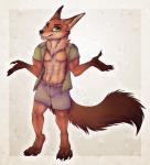 abs anthro biceps clothed clothing fur male muscular muscular_anthro muscular_male open_clothing open_shirt open_topwear pecs shirt solo topwear purplesplash1372 disney zootopia nick_wilde canid canine fox mammal red_fox true_fox 2016 absurd_res hi_res