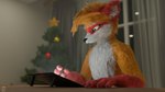 anthro blurred_background christmas_tree curtains curtains_open drawing drawing_tablet eyebrows fluffy fur holidays inside lime_eyes male plant red_arms red_ears red_mask solo tree white_chest white_eyebrows white_wall yellow_body yellow_fur lynrayy blender_cycles christmas archietheraccoon mammal procyonid raccoon rexouium 16:9 3d_(artwork) blender_(artwork) digital_media_(artwork) hi_res widescreen