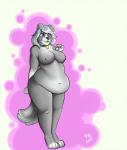 anthro belly biped blue_eyes breasts collar female fur grey_body grey_fur grey_hair hair navel nude obese obese_anthro obese_female open_mouth overweight overweight_anthro overweight_female paws smile solo standing wide_hips alterkitten alaskan_malamute canid canine canis domestic_dog husky mammal nordic_sled_dog spitz 2015 hi_res