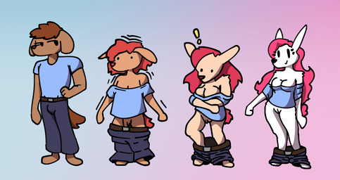 anthro female gender_transformation genitals genitals_shrinking penis penis_shrinking shrinking size_transformation solo transformation furrypixel animal_humanoid canid canid_humanoid canine canine_humanoid dog_humanoid humanoid lagomorph lagomorph_humanoid leporid_humanoid mammal mammal_humanoid rabbit_humanoid hi_res