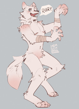 5_fingers anthro athletic athletic_anthro athletic_male bandage bandaged_arm blush body_blush crotch_tuft fingers freckled_face freckled_shoulders freckles fur green_eyes grey_background male mastectomy_scar open_mouth scar sharp_teeth simple_background solo speech_bubble teeth text tuft white_body white_fur hemuchang canid canine canis mammal wolf 2022 english_text hi_res trans_(lore) trans_man_(lore)