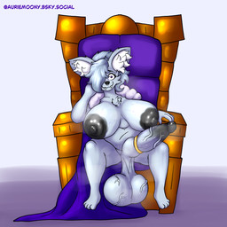 accessory anthro areola balls big_areola big_balls big_breasts big_penis black_areola black_nipples bodily_fluids breasts chair cock_ring fangs furniture genitals gynomorph huge_balls huge_breasts huge_penis intersex jewelry looking_at_viewer musk nipples overweight penis penis_accessory penis_jewelry shortstack shortstack_gynomorph shortstack_intersex sitting solo sweat teeth throne vein veiny_balls veiny_breasts veiny_penis auriemoony canid canine fennec_fox fox mammal true_fox 1:1 2026 absurd_res digital_media_(artwork) hi_res