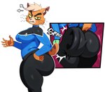 anthro big_breasts big_butt bottomwear breasts butt butt_jiggle clothed clothing crooked_whiskers curvy_figure elderly_female female fully_clothed fur hair huge_butt jiggling mature_female notched_ear orange_body orange_fur pants side_view simple_background smacking_ass solo starfleet_uniform tight_clothing white_hair sssonic2 star_trek star_trek_lower_decks dr._t'ana caitian domestic_cat felid feline felis mammal hi_res
