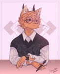 anthro blue_eyes clothed clothing eyewear felid feline fingers glasses hair hi_res horn inner_ear_fluff male mammal riko_sakari rikosakari solo tuft whiskers