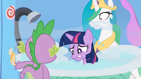 bath bathtub caught_in_the_act detailed_background female feral fur group hair head_out_of_water horn male multicolored_hair partially_submerged princess purple_body purple_eyes purple_fur purple_hair royalty tail toony trio two_tone_hair walk-in water unknown_artist friendship_is_magic hasbro my_little_pony mythology princess_celestia_(mlp) spike_(mlp) twilight_sparkle_(mlp) dragon equid equine mammal mythological_creature mythological_equine mythological_scalie scalie unicorn 16:9 widescreen