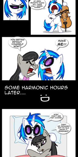 after_sex angry bed bedding black_hair blanket bow_(feature) bow_tie bowed_string_instrument cello cutie_mark dialogue duo eyewear female female/female feral fur furniture glasses grey_body grey_fur hair horn multicolored_hair musical_instrument pillow pillow_talk purple_eyes quadruped simple_background string_instrument tail text tongue tongue_out two_tone_hair white_background white_body white_fur niban-destikim friendship_is_magic hasbro my_little_pony mythology octavia_(mlp) vinyl_scratch_(mlp) earth_pony equid equine horse mammal mythological_creature mythological_equine pony unicorn absurd_res comic english_text hi_res long_image tall_image url