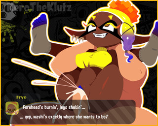 abdominal_bulge balls bodily_fluids butt clothing cum cum_inside dark_body dark_skin dialogue duo erection female female_humanoid female_penetrated full_nelson genital_fluids genitals hair humanoid_pointy_ears male male/female male_human nude penetration penile penile_penetration penis pointy_ears pseudo_hair sex smile teeth tentacle_hair tentacles text vulva kerotheklutz nintendo splatoon frye_(splatoon) animal_humanoid aquatic aquatic_humanoid cephalopod cephalopod_humanoid human humanoid inkling mammal mollusk mollusk_humanoid absurd_res digital_media_(artwork) english_text hi_res watermark