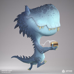3_fingers 3_toes anthro bent_arm blue_body blue_scales blue_spines blue_tail burger claws closed_smile eyes_closed feet finger_claws fingers food grey_background happy holding_burger holding_food holding_object logo male midair mouth_closed multicolored_body multicolored_scales multicolored_tail scales semi-anthro sharp_teeth side_view simple_background smile solo steam tail teeth text toe_claws toes walking yellow_claws yellow_teeth virgile_maratrey dinosaur prehistoric_species reptile saurischian scalie theropod 1:1 2021 3d_(artwork) adobe_photoshop_(artwork) artist_name blender_(artwork) colored digital_media_(artwork) english_description english_text hi_res marmoset_toolbag_(artwork) redraw substance_painter_(artwork) zbrush_(artwork)