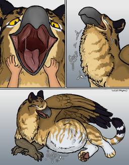 abdominal_bulge ambiguous_gender beak bodily_fluids duo feral first_person_view human_prey larger_feral lying male mouth_shot neck_bulge on_side open_beak open_mouth saliva size_difference smaller_human swallowing throat tongue vore hgythshs mythology avian gryphon human mammal mythological_avian mythological_creature absurd_res comic digital_media_(artwork) hi_res