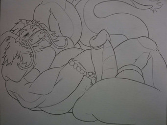 anthro balls beard bedroom_eyes belly biceps big_penis bracelet facial_hair genitals hand_behind_head hand_on_belly jewelry looking_at_viewer lying machine male male_anthro mane mature_male musclegut muscular muscular_anthro muscular_male mustache narrowed_eyes nude_male on_back one_eye_closed overweight overweight_anthro overweight_male pecs penis presenting pubes ridged_penis screen screen_face seductive smile solo tail tail_tuft thick_penis tuft wink winking_at_viewer ara_chibi oneiros_(komuros) robot robot_anthro synth_(vader-san) 2025 absurd_res hi_res monochrome