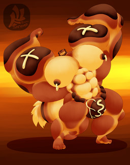 abs animal_genitalia anthro barazoku biceps big_muscles big_nipples big_pecs bodily_fluids bulge custard_(food) dessert eclair feet flaccid food genitals huge_muscles huge_pecs humanoid_feet hyper hyper_muscles hyper_pecs lactating latissimus_dorsi lats_(muscle) leaking_milk male male_lactation muscular muscular_anthro muscular_arms muscular_male nipples nude pastry pecs penis plantigrade pudding simple_background smile solo tail unusual_anatomy unusual_bodily_fluids unusual_lactation unusual_nipples vein veiny_penis fujiyama_samoyed nintendo pokemon canid canine canis dachsbun domestic_dog food_creature generation_9_pokemon mammal pokemon_(species) absurd_res hi_res shaded soft_shading watermark
