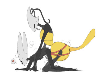 2_horns all_fours antennae_(anatomy) anthro ass_up black_body black_eyes blush bodily_fluids breath doggystyle ejaculation eyes_closed female female/female female_penetrated female_penetrating female_penetrating_female flat_chested from_behind_position genital_fluids hand_on_belly harness heart_symbol horn motion_lines multicolored_body penetration red_harness sex sex_toy sex_toy_in_vagina sex_toy_insertion simple_background strapon strapon_in_pussy strapon_sex sweat sweatdrop tail thrusting toying_partner vaginal vaginal_fluids vaginal_penetration vaginal_squirting vaginal_squirting_while_penetrated white_background white_head yellow_body justdog hollow_knight:_silksong hollow_knight_(franchise) team_cherry hornet_(hollow_knight) shakra_(hollow_knight:_silksong) arachnid arthropod 2025 flat_colors hi_res