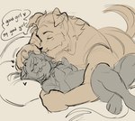 :3 ^_^ anthro beard button_ears clothed clothed_anthro clothed_female clothed_male clothing cuddling dialogue duo eyes_closed facial_hair female female_anthro floppy_ears good_girl lying male male_anthro on_back pillow praise shirt smile t-shirt talking_to_another tongue tongue_out topwear chewtoyys biscuit_(chewtoyys) lucky_(chewtoyys) bird_dog canid canine canis domestic_cat domestic_dog felid feline felis golden_retriever hunting_dog mammal retriever 2025 absurd_res digital_drawing_(artwork) digital_media_(artwork) hi_res monochrome sketch nonbinary_(lore)