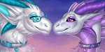 collar duo eyebrows eyelashes fur purple_eyes smile padjetxharrington mythology kiria_pegu modicu_lumi dragon furred_dragon furred_scalie mythological_creature mythological_scalie scalie 2021 2:1 digital_media_(artwork) headshot_portrait hi_res portrait