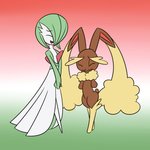 ambiguous_gender anthro duo eyes_closed gradient_background open_mouth simple_background smile mysteryfanboy91 nintendo pokemon gardevoir generation_3_pokemon generation_4_pokemon lopunny pokemon_(species) 1:1 hi_res