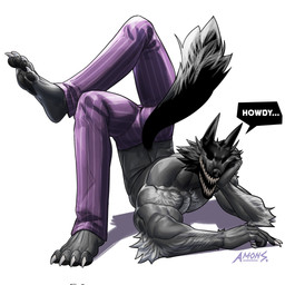 anthro arm_tuft biped black_body black_fur black_pawpads bone bottomwear claws clothed clothing contortionism elbow_tuft empty_eye_sockets finger_claws flexible fur grey_body grey_fur male muscular muscular_anthro muscular_male pants pattern_bottomwear pattern_clothing pattern_pants pawpads paws sharp_teeth skull skull_head solo speech_bubble striped_bottomwear striped_clothing striped_pants stripes teeth text toe_claws topless topless_anthro topless_male tuft amon-sydonai void_(amon-sydonai) canid canid_demon canine demon mammal 1:1 2026 digital_media_(artwork) english_text hi_res