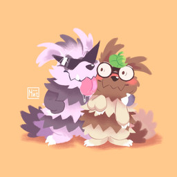 anthro black_body black_fur blush brown_body brown_fur duo eyewear fur glasses hug licking simple_background sunglasses tongue tongue_out white_body white_fur mintfoox nintendo pokemon galarian_form galarian_zigzagoon generation_3_pokemon generation_8_pokemon mammal pokemon_(species) regional_form_(pokemon) zigzagoon 1:1 2019 hi_res