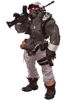 accessory ar-15 assault_rifle balls barbell_piercing belt biceps black_boots black_clothing black_footwear black_hair black_topwear black_vest boots bottomwear chain_necklace cigar cigar_in_mouth clothed clothing deltoids ear_piercing ear_stud explosives eyewear facial_hair footwear forearm_muscles genitals goatee grenade grey_body grey_skin gun gun_holster hair handgun headband holding_gun holding_object holding_ranged_weapon holding_rifle holding_weapon horn jewelry leg_holster legband male navel necklace nipple_barbell nipple_piercing nipples not_furry object_in_mouth open_bottomwear open_clothing open_pants orange_lens pants pecs penis piercing pistol pubes ranged_weapon red_headband red_laces rifle rifle_on_shoulder shoelaces shoelaces_untied shoes sideburns simple_background smoking smoking_cigar solo sunglasses topwear unzipped utility_belt vein veiny_muscles veiny_penis vest weapon white_background white_bottomwear white_clothing white_pants white_wristband wristband zipper dizdoodz nintendo pokemon brando_(dizdoodz) generation_2_pokemon horned_humanoid houndoom humanoid pokemon_(species) 2021 3:4 hi_res