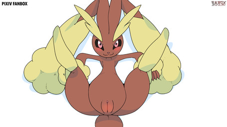 biped blush brown_body brown_fur female feral fur genitals looking_at_viewer nude solo vulva sarox nintendo pokemon generation_4_pokemon lopunny pokemon_(species) 16:9 2026 hi_res widescreen