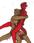 anthro asphyxiation black_body black_skin bodily_fluids brown_body brown_fur bubble cum duo erection erotic_asphyxiation eyes_closed fur genital_fluids genitals green_eyes humanoid_genitalia humanoid_penis imminent_death male male/male narrowed_eyes nipples penis pink_penis pink_tongue red_body red_skin simple_background snuff tongue tongue_out white_background felixpath_(artist) furx_(character) lizard mammal mustelid otter reptile scalie 2010