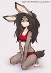 anthro bra clothing female freckles hair long_hair panties short_tail solo sportswear tail text text_on_bra text_on_clothing text_on_panties text_on_underwear underwear elronya fan_character ronya suvi_(elronya) lagomorph leporid mammal rabbit url