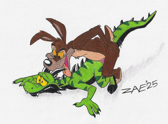 anal anal_penetration anthro biped brown_body duo erection genitals green_body male male/male penetration penis sex simple_background stripes toony white_background yellow_eyes zaeryn looney_tunes mythology warner_brothers wile_e._coyote zaeryn_(character) canid canine canis coyote dragon mammal mythological_creature mythological_scalie scalie 2025 full-length_portrait portrait signature traditional_media_(artwork)