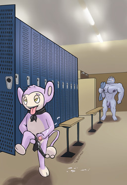 abs balls biceps big_muscles bodily_fluids clothing communal_shower cum cumshot detailed_background duo ejaculation erect_nipples erection feet foreskin fur genital_fluids genitals locker locker_room male masturbation muscular nipples orgasm partially_retracted_foreskin pecs penis public red_eyes shower standing teeth toes tongue tongue_out towel underwear vein veiny_penis wet yellow_eyes scruffymusk nintendo pokemon aipom generation_1_pokemon generation_2_pokemon haplorhine machoke mammal monkey pokemon_(species) primate 2017 digital_media_(artwork) hi_res smaller_version_at_source