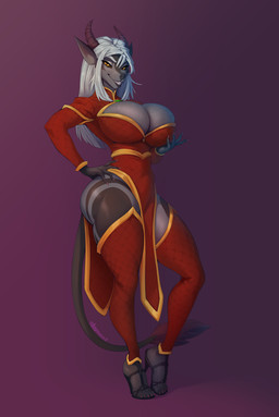 anthro biped breasts butt claws clothed clothed_anthro clothed_female clothing feet female fingers footwear front_view hair high_heels horn looking_at_viewer shoes simple_background smile solo standing tail teeth toes stoopix mythology dragon mythological_creature mythological_scalie scalie 2026 digital_drawing_(artwork) digital_media_(artwork)