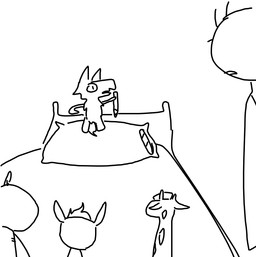 bed clothed clothing female furniture male pencil_(object) plushie simple_background the_weaver toybox_pals anon colt_(weaver) mr._wolf_(toybox_pals) nurse_giraffe_(toybox_pals) princess_hippo_(toybox_pals) canid canine canis common_hippopotamus equid equine giraffe giraffid hippopotamid horse human mammal wolf black_and_white comic monochrome