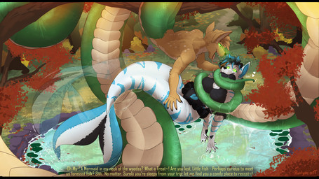 anthro apode coiling duo female fin flippers forest hypnosis jungle legless male male/female mind_control plant scales serpentine split_form tail text tree tropical roxlyde whisperwolf1 nipcoyote aquatic canid canine canis coyote draconcopode fish hybrid lamia mammal merfolk naga reptile scalie snake wolf 16:9 absurd_res english_text hi_res widescreen