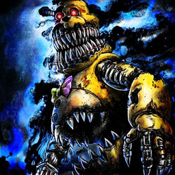 anthro bow_tie claws detailed_background fur machine male night red_eyes sharp_teeth solo teeth yellow_body yellow_fur kuroshio9314 five_nights_at_freddy's five_nights_at_freddy's_4 scottgames nightmare_fredbear_(fnaf) animatronic bear mammal robot 1:1 2015 digital_media_(artwork)