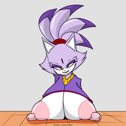 anthro big_breasts big_nipples breast_squish breasts erect_nipples female grey_background huge_breasts huge_nipples nipples simple_background smile solo squish skachy sega sonic_the_hedgehog_(series) blaze_the_cat domestic_cat felid feline felis mammal 1:1 absurd_res hi_res