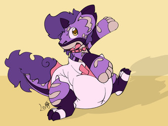 3_toes 4_fingers ambiguous_gender anthro big_diaper clean_diaper clothed clothing collar diaper dipstick_ears ear_markings fangs feet fingerless_(marking) fingers fur head_horn heart_collar heart_symbol horn huge_diaper inner_ear_fluff leg_markings markings multicolored_body multicolored_ears multicolored_fur multicolored_tail on_one_leg open_mouth open_smile pink_collar purple_body purple_ear_tips purple_ears purple_fur purple_horn purple_inner_ear purple_tail shadow simple_background smile socks_(marking) solo standing tail tan_body tan_fur tan_inner_ear_fluff tan_tail teeth three-quarter_view toeless_(marking) toeless_socks_(marking) toes tuft wearing_diaper white_body white_diaper white_fur yellow_background typhy mythology koruko dragon furred_dragon furred_scalie mythological_creature mythological_scalie scalie 2020 4:3 full-length_portrait hi_res portrait signature