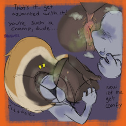 ambiguous_gender anthro anus black_outline black_text butt duo face_in_ass facesitting fart fart_fetish farting_on_another farting_on_face glistening glistening_butt male male/ambiguous open_mouth outline simple_background sitting sitting_on_another smile tail text tongue pastelassz ollie_(pastelassz) human humanoid mammal mephitid skunk 1:1 absurd_res digital_media_(artwork) english_text hi_res