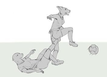 anthro ball ballbusting clothing cock_and_ball_torture duo female genital_torture kick pain pussy_attack pussy_torture simple_background soccer soccer_ball soccer_uniform sport sportswear uniform violence white_background 9x9 aquatic canid canine canis dobermann domestic_dog mammal pinniped pinscher seal black_and_white monochrome