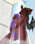 anthro breasts dildo female genitals holding_object holding_sex_toy horn huge_dildo membrane_(anatomy) membranous_wings nipples nude pussy sex_toy shower solo wings lizebra comet_(devildoe) deer demon mammal 4:5