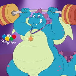 4_fingers anthro barbell belly big_belly blue_body blue_eyes bodily_fluids claws exercise fangs finger_claws fingers looking_at_viewer male markings mostly_nude nervous nervous_smile obese obese_anthro obese_male overweight overweight_anthro overweight_male powerlifting solo spiked_tail spikes spikes_(anatomy) spots spotted_body sweat sweatdrop tail teeth teeth_showing weightlifting wings workout rupert_da_chubby_derg dragon_tales mythology pbs ord_(dragon_tales) dragon mythological_creature mythological_scalie scalie 1:1 absurd_res hi_res