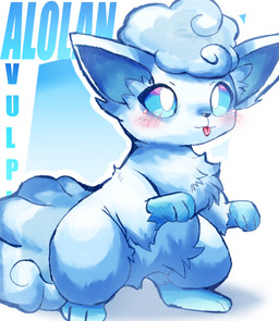 blep blue_background blue_body blue_eyes blue_fur blue_sclera blush blush_lines border crotch_tuft curled_tail daww featureless_crotch female feral fluffy fluffy_ears fur fur_markings gloves_(marking) gradient_background hair markings neck_tuft simple_background solo tail text tongue tongue_out tuft white_background white_body white_border white_eyes white_fur felipotyphlosion nintendo pokemon alolan_form alolan_vulpix canid canine generation_7_pokemon mammal pokemon_(species) regional_form_(pokemon) hi_res