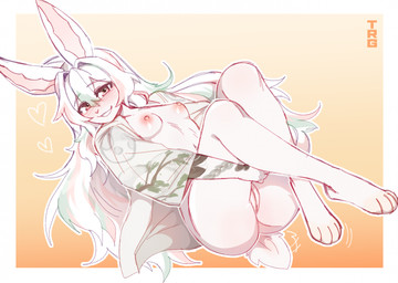 anthro areola biped blush breasts butt clothed clothed_anthro clothed_female clothing feet female fingers genitals hair looking_at_viewer nipples smile solo tail teeth toes vulva thericegoat lagomorph leporid mammal rabbit 2026 digital_drawing_(artwork) digital_media_(artwork) hi_res