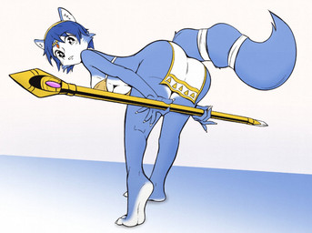 5_fingers accessory anthro barefoot bent_over big_breasts black_blush black_eyebrows black_eyes black_nose blue_body blue_ears blue_fur blue_hair blue_tail blue_tuft blush blush_lines blushing_at_viewer bottomwear bra breasts butt cheek_tuft circlet claws cleavage clothed clothed_anthro clothed_female clothing countershade_breasts countershade_feet countershade_legs countershade_thighs countershade_torso countershading crotch_apron eyebrow_through_hair eyebrows facial_tuft feet female female_anthro finger_claws fingers fur fur_tuft furgonomics hair holding_object holding_staff humanoid_feet humanoid_hands humanoid_heel inner_ear_fluff iris krystal's_staff loincloth looking_at_viewer looking_back looking_back_at_viewer monotone_hair monotone_tail multicolored_body multicolored_fur parted_lips pelvic_curtain plantigrade pose pupils raised_heel short_hair side_view simple_background slim slim_anthro slim_female soles solo staff tail tail_accessory tailband three-quarter_view toe_claws toes topwear translucent translucent_hair tribal tuft two_tone_body two_tone_fur under_boob underwear white_background white_body white_breasts white_claws white_countershading white_face white_fur white_inner_ear white_inner_ear_fluff white_pupils white_sclera white_soles white_tuft birdgummies nintendo star_fox krystal_(star_fox) canid canine canis fox mammal digital_media_(artwork) full-length_portrait pinup portrait