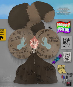 anthro anus backsack balls big_anus big_balls big_butt bodily_fluids body_writing brown_body brown_fur bubble_butt butt cum cum_in_ass cum_inside dialogue disembodied_hand fluffy fluffy_tail fur genital_fluids genitals ghost_hand graffiti heart_symbol huge_anus huge_balls humiliation hyper hyper_anus hyper_balls hyper_genitalia instruction instruction_on_wall kiss_mark lgbt_pride lipstick lipstick_on_anus lipstick_on_balls lipstick_on_body lipstick_on_butt makeup male marker markings musk musky_anus public public_use smelly solo striped_markings striped_tail stripes stuck tail tail_markings tally_marks text through_wall wall_(structure) jadetanuki lgbt_pride_month jade_(jadetanuki) canid canine mammal raccoon_dog tanuki 5:6 absurd_res english_text hi_res