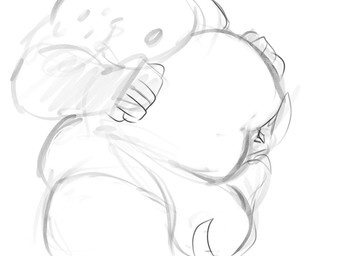 anthro belly big_belly big_bulge bulge clothed clothing duo eyes_closed male male_anthro moobs overweight overweight_anthro overweight_male simple_background size_difference standing tail topless solaxe_(artist) solaxe ambiguous_species kangaroo macropod mammal marsupial 4:3 monochrome sketch