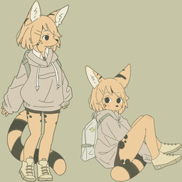 accessory anthro backpack black_spots black_stripes blonde_hair blush bottomwear clothed clothing emoji female female_anthro footwear fur hair hoodie kemono looking_aside looking_at_viewer markings pin_accessory pin_button shirt shoes shorts simple_background sitting sneakers solo spots striped_markings striped_tail stripes tail tail_markings topwear yellow_body yellow_fur mikeyama felid feline mammal serval 1:1 hi_res