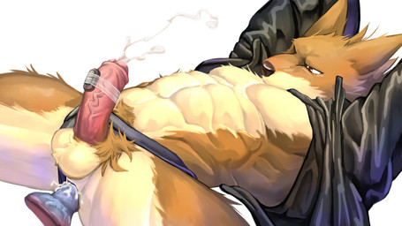 abs anal anal_masturbation anal_penetration anthro anthro_penetrated balls biped bodily_fluids clothing cum cum_while_penetrated cumshot dildo egg_vibrator ejaculation fixed_toy fixed_vibrator genital_fluids genitals hands-free humanoid_genitalia humanoid_penis jacket jockstrap leather leather_clothing leather_jacket leather_topwear male male_penetrated masturbation muscular muscular_anthro muscular_male orgasm pecs penetration penile penis precum pubes sex_toy simple_background solo topwear underwear vibrator vibrator_on_penis white_background tupidwithouts canid canine canis domestic_dog mammal 16:9 2019 absurd_res hi_res widescreen
