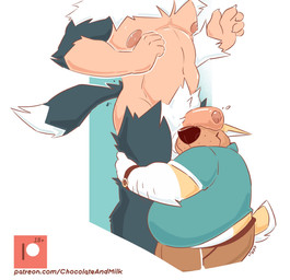 anthro arm_hair belly big_belly blue_clothing blue_shirt blue_t-shirt blue_topwear body_hair bottomwear brown_bottomwear brown_clothing clock closed_smile clothed clothing duo eyewear foreskin fur genitals glasses grey_body grey_fur half-erect humanoid_genitalia humanoid_penis male male_anthro mid_transformation mouth_closed obese obese_anthro obese_male obscured_eyes overweight overweight_anthro overweight_male penis penis_on_face shirt smile species_transformation t-shirt tan_body tan_penis tan_skin text tinted_glasses topwear transformation watch white_body white_fur wristwatch yellow_body yellow_fur chocolateandmilk richard_(chocolateandmilk) canid canine canis domestic_dog mammal hi_res url