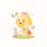 anthro beret blush chibi clothing female flower hat headgear headwear plant solo tail lalamyne animal_crossing nintendo goldie_(animal_crossing) arthropod bird_dog butterfly canid canine canis domestic_dog golden_retriever hunting_dog insect lepidopteran mammal retriever 1:1 hi_res