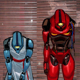 1_eye armless blue_body clothing dress machine not_furry red_body standing mochi_the_fool crystal_castles new_blood_interactive ultrakill v1_(ultrakill) v2_(ultrakill) robot 1:1 album_cover cover hi_res