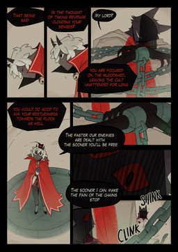2_horns ambiguous_anthro ambiguous_gender anthro dialogue grin group hair horn red_eyes sharp_teeth smile speech_bubble teeth text white_hair aveloka cult_of_the_lamb massive_monster_(studio) aym_(cult_of_the_lamb) baal_(cult_of_the_lamb) lamb_(cult_of_the_lamb) the_one_who_waits bovid caprine domestic_cat felid feline felis mammal sheep 2025 comic digital_drawing_(artwork) digital_media_(artwork) english_text hi_res