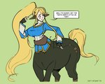 big_breasts blonde_hair breasts clothed clothed_taur clothing cosplay costume equine_ears female fully_clothed hair monster_girl_(genre) nipple_outline solo taur_clothing tight_clothing tail-blazer breath_of_the_wild european_mythology greek_mythology monster_musume mythology nintendo the_legend_of_zelda centorea_shianus_(monster_musume) princess_zelda centaur equid equid_taur equine humanoid_taur mammal mammal_taur taur 2021 5:4