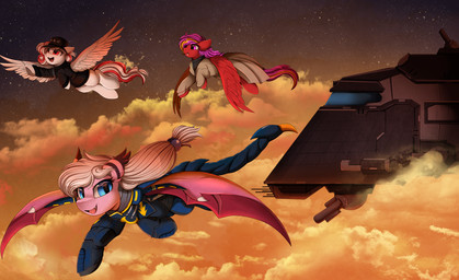 alternate_universe blue_eyes clothing cloud enclave_(fallout) flying group military open_mouth purple_eyes red_eyes sky soldier star trio warrior wings pridark fallout fallout_equestria friendship_is_magic hasbro microsoft my_little_pony mythology fan_character bat_pony equid equine horse mammal mythological_creature mythological_equine pegasus pony 2021 absurd_res crossover hi_res